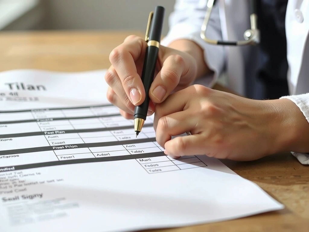 Hand mit Stift, die einen Ernährungsplan anpasst